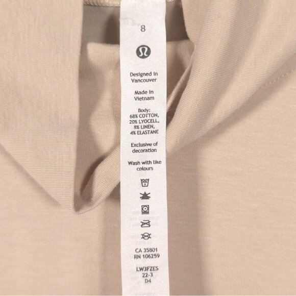 Lululemon Relaxed Fit LINEN Blend Turtleneck Top Size 8 Natural Ivory W3FZES - Picture 6 of 10